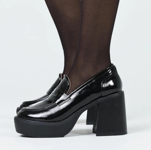PRINCESS POLLY Black Loafer Platform Heels - Picture 9 of 9
